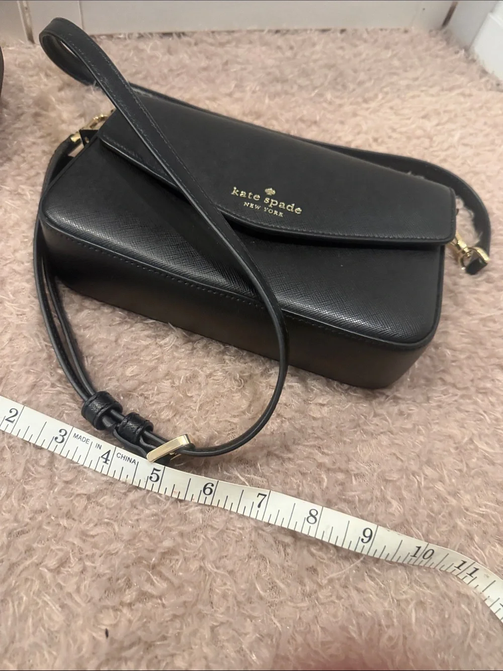 kate spade Black Saffiano Leather Crossbody Bag with Gold Logo new!